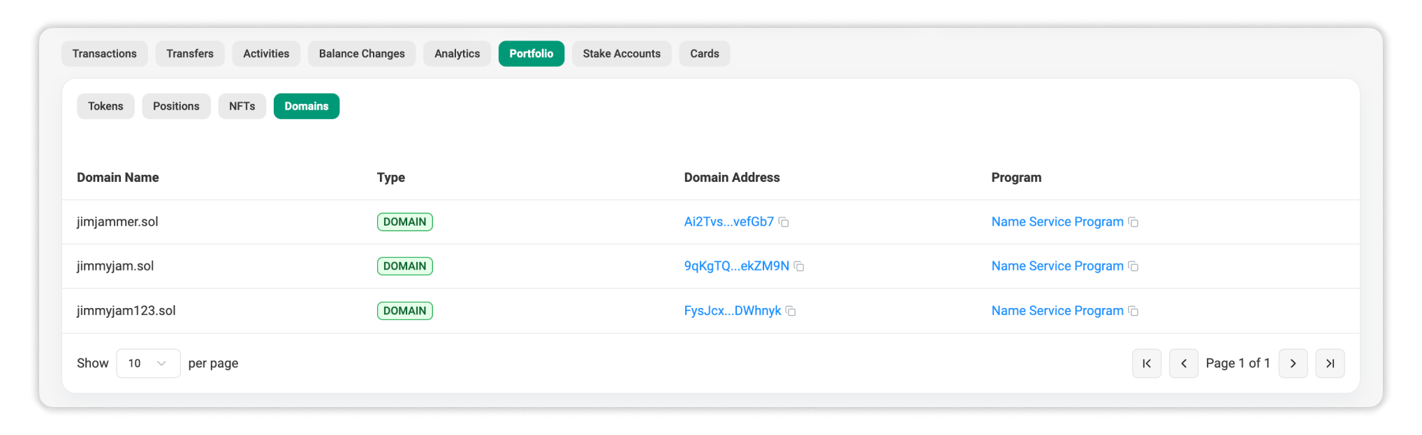 Portfolio: Domains section