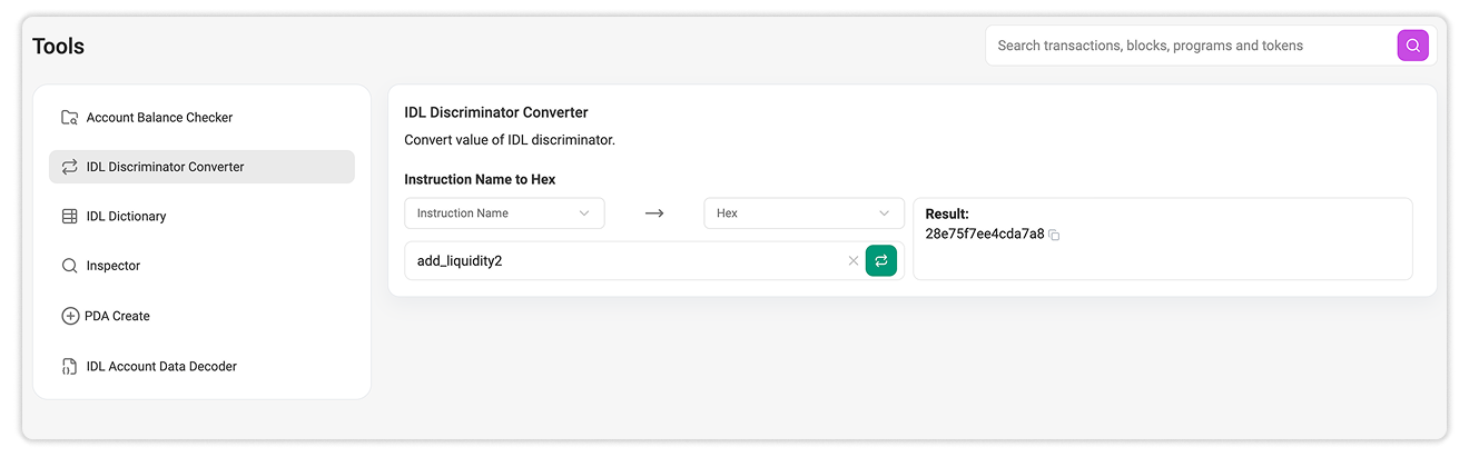 IDL Discriminator Converter on Solscan