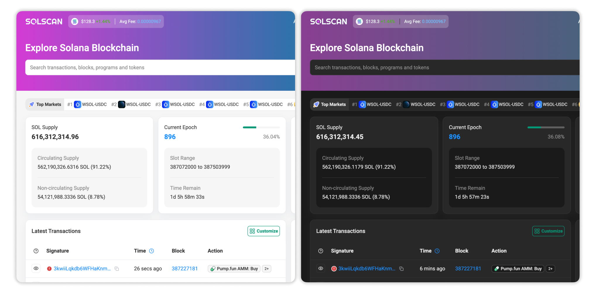 Image of Left: Light mode | Right: Dark mode