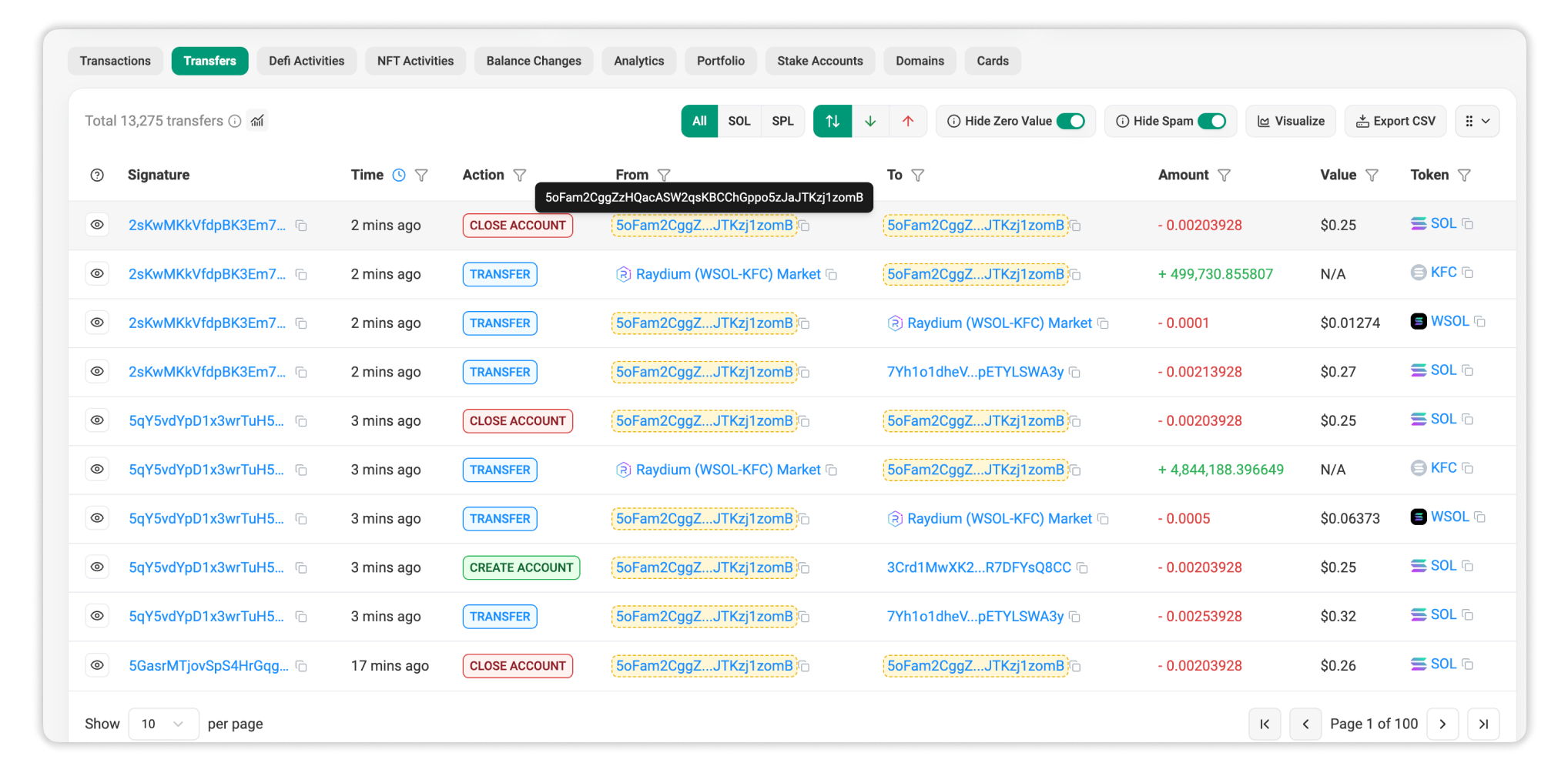 Image of Address highlight when mouse-over